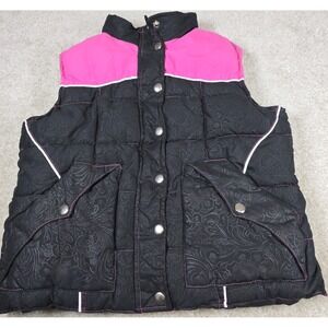 Cowgirl Hardware Puffer Jacket Kids L Girls Pink Black Fleece Lined Floral Snap